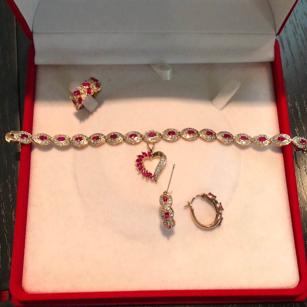 Sterling silver and gold plated set with rubies